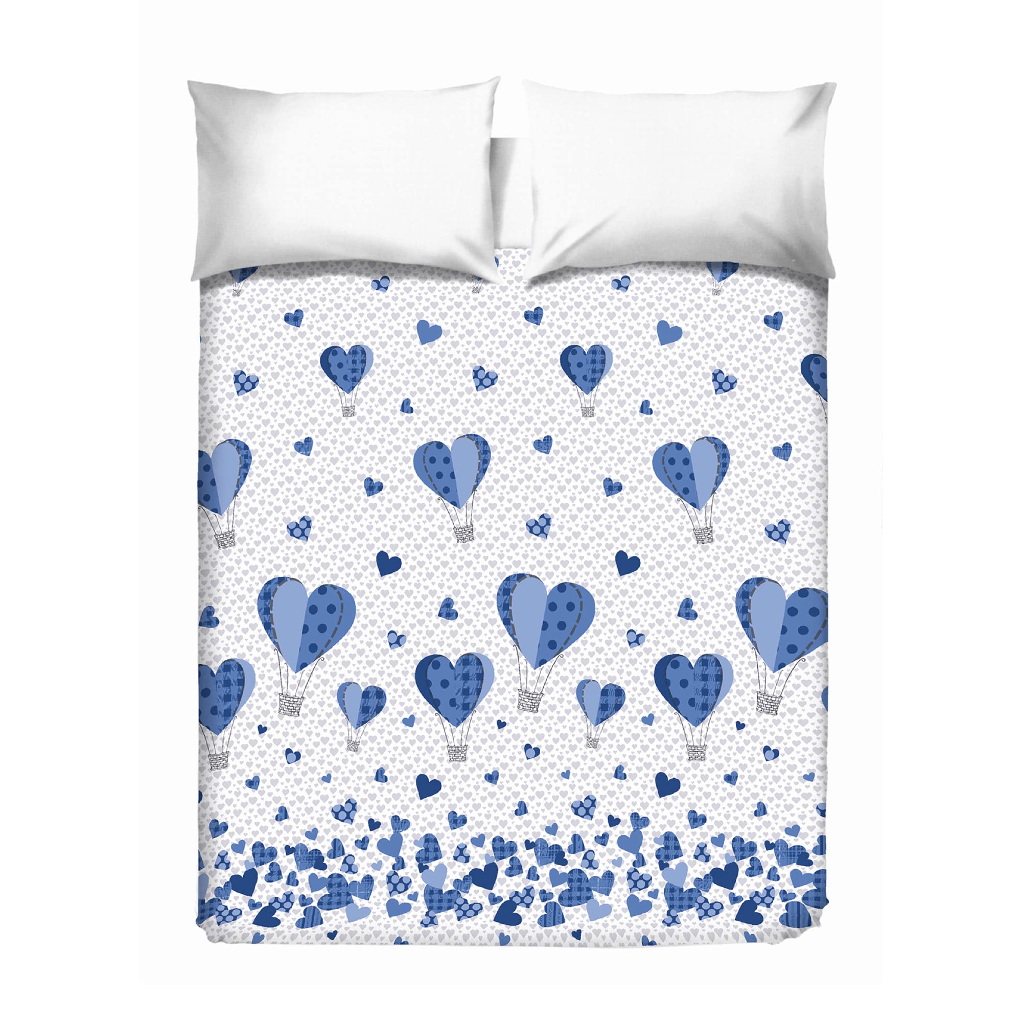 PENSIERI DELICATI Double Bedspread 260 x 280 cm, Single Sheet 100% Cotton Pique, Ideal as Furnishing Towel, Double Bed Blanket, Blue Hot Air Balloon, 100% Made in Italy