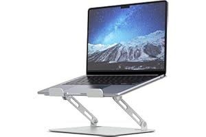 SOUNDANCE Laptop Stand for Desk with Stable Heavy Base, Adjustable Height Multi-Angle, Ergonomic Metal Riser Holder, Foldable Mount Elevator, Compatible with 10 to 15.6 Inches PC Computer, Silver