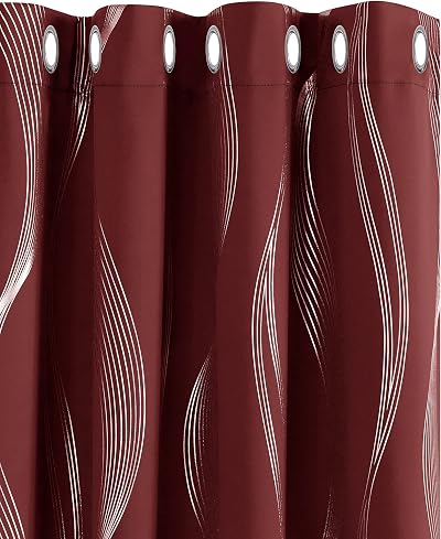 Deconovo Christmas Curtains Silver Wave Foil Blackout 2 Panels 52x63 Red