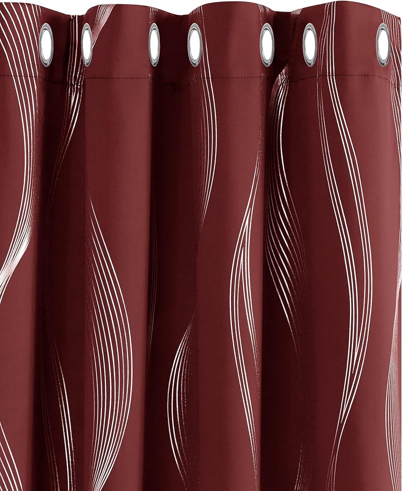 Deconovo Christmas Curtains Silver Wave Foil Blackout 2 Panels 52x63 Red