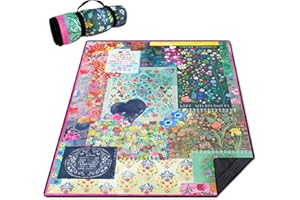 Cuslnox Picnic Blankets Waterproof Foldable Extra Large,80"x 60" Outdoor Beach Blanket Waterproof Sandproof,3-Layer Lightweight Handy Mat Tote Picnic Camping Rugs for Outside Your Rv(Boho Flowers)