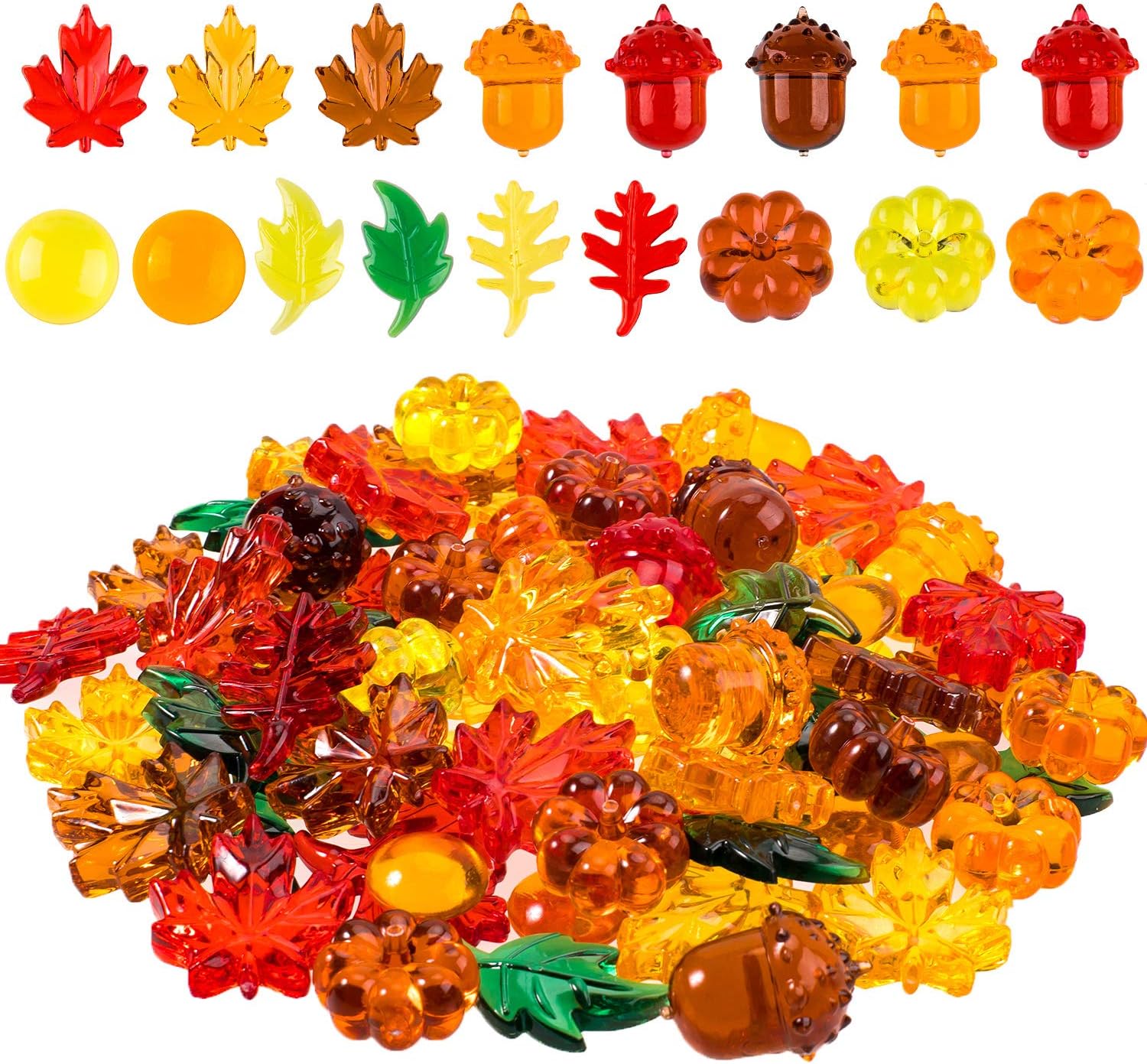 Whaline 220 Pcs Acrylic Fall Decorations, Mini Fall Leaves Pumpkin Marbles Pine Cones Autumn Table Scatter Vase Filler for Fall, Autumn and Thanksgiving Decor, Preschool Counting