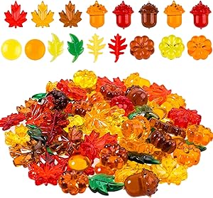 Whaline 220 Pcs Acrylic Fall Decorations, Mini Fall Leaves Pumpkin Marbles Pine Cones Autumn Table Scatter Vase Filler for Fall, Autumn and Thanksgiving Decor, Preschool Counting