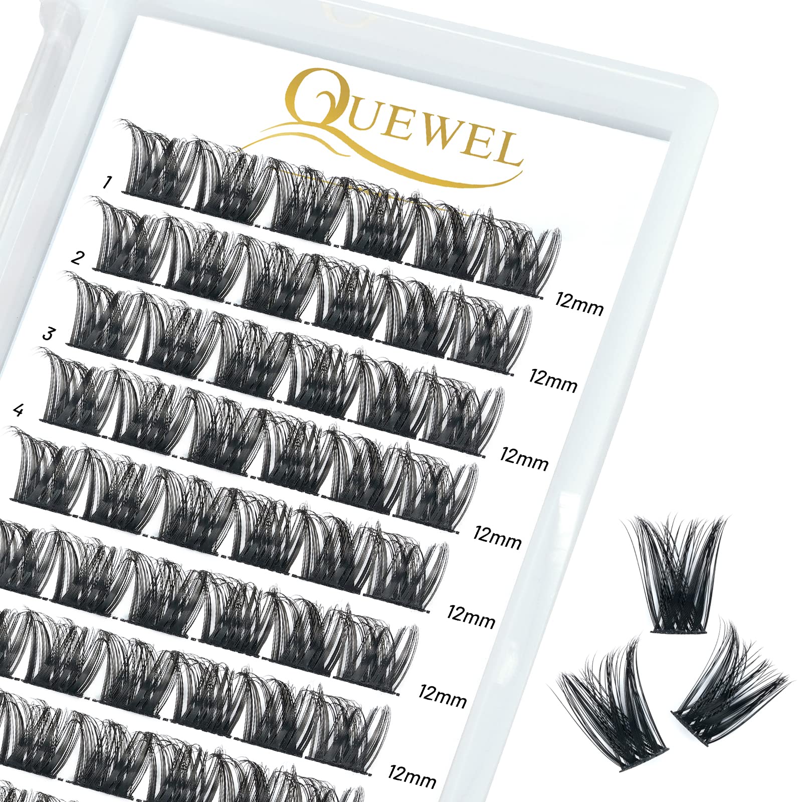 QUEWEL DIY Cluster Lashes C Curl Volume False Eyelashes Soft & Light Segmented Eyelashes For Makeup Home Use(Honey01-D-12mm) — image 1