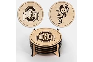 LazerEdge Ohio State Buckeyes Wooden Coaster Set - Maple Wood - Officially Licensed Product - 4-Pack