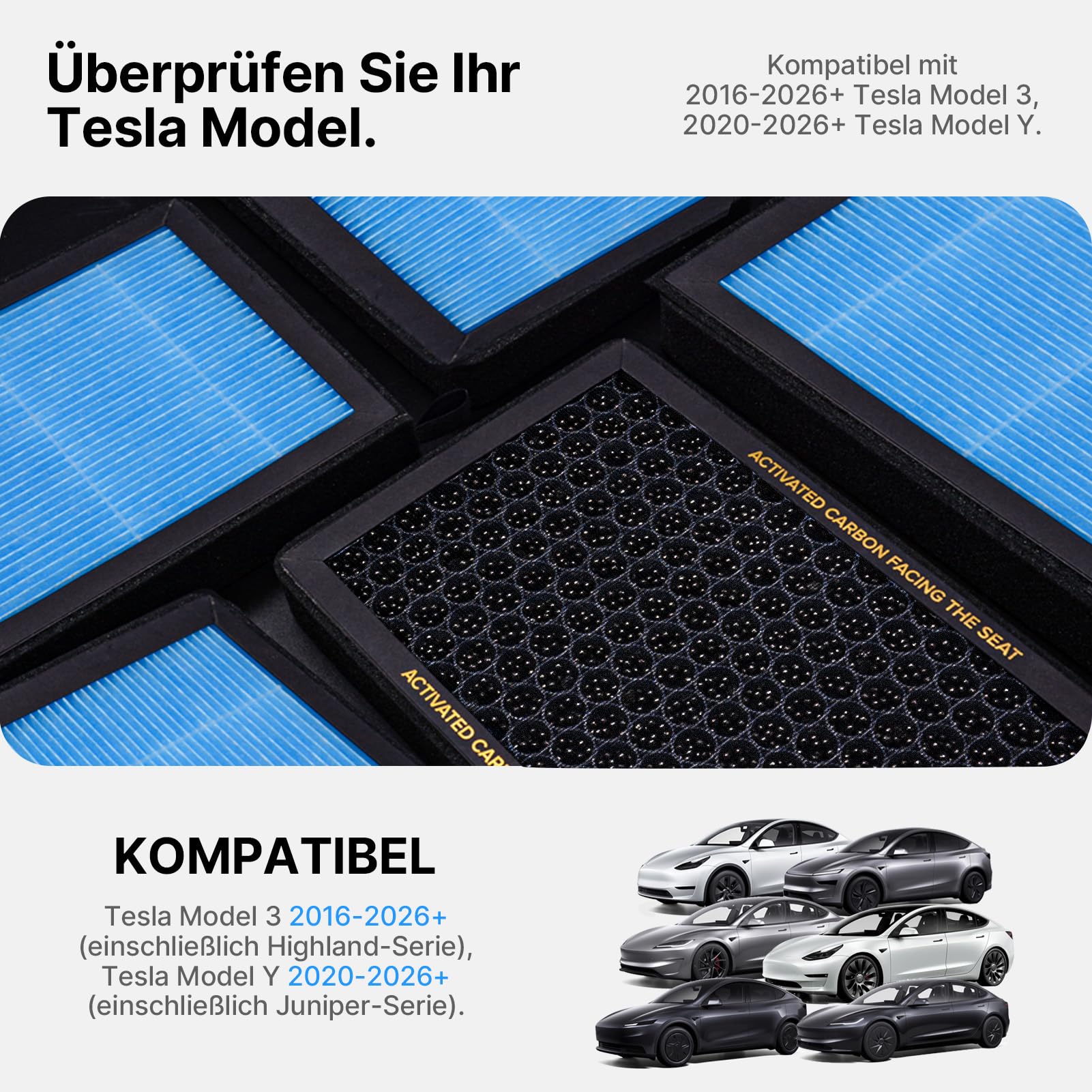 CYBERBEANS 2 Stück Luftfilter für Tesla Model 3 Model Y Innenraumfilter 2