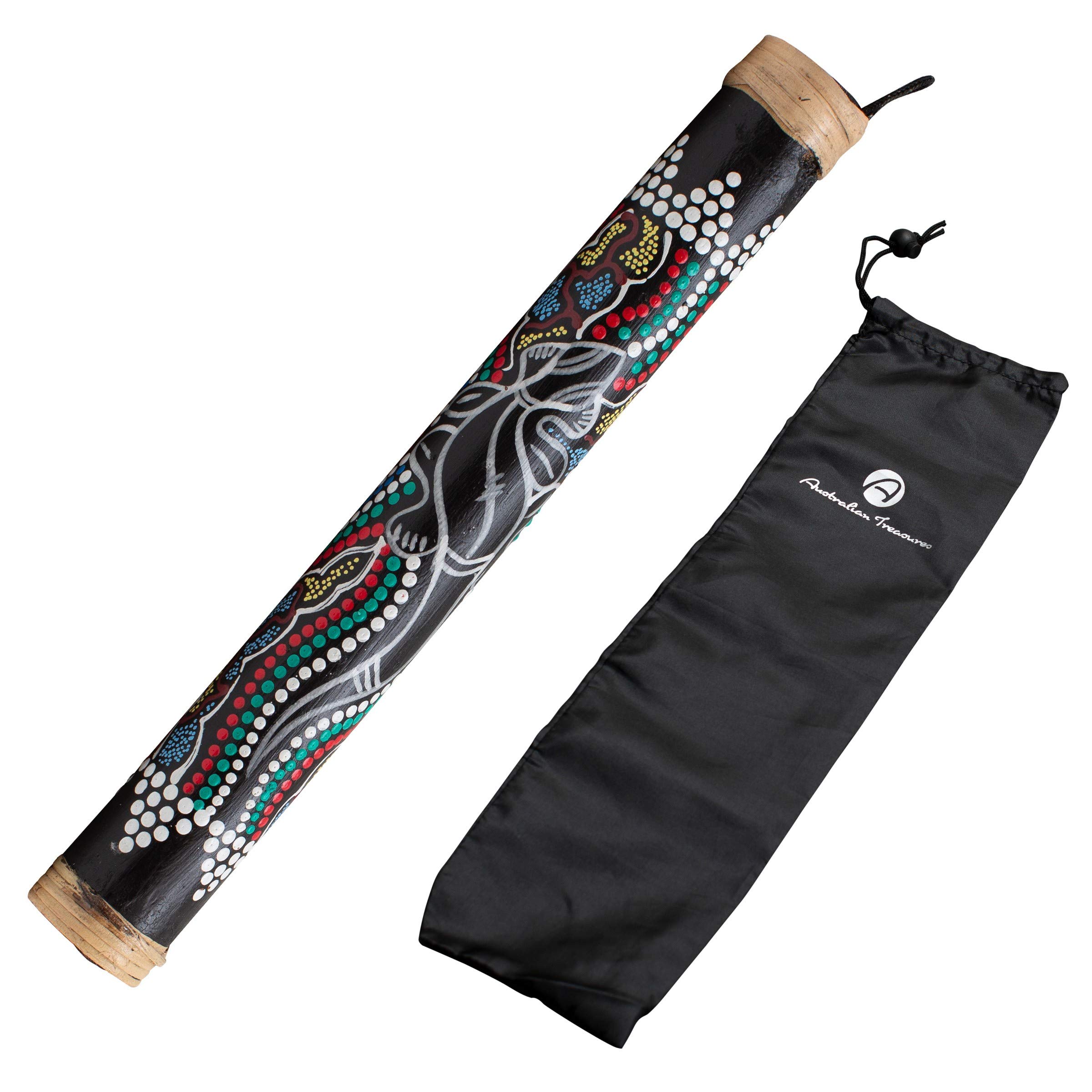 Rainmaker Instrument 40 cm Relief Painted Bamboo Wood - Rain Rattle Sound Healing - Wooden Instrument by Australian Treasures - Percussion Rain Stick with Nylon Bag for Children & Adults