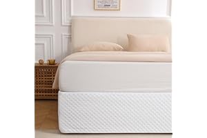 Houieso Cache-sommier blanc avec chute de 35,6 cm, facile à installer, infroissable et résistante à la décoloration (grille b