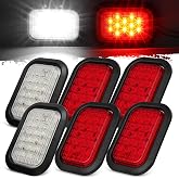 Partsam 6Pcs 5x3 Rectangle Stop/Turn/Tail &amp; Backup/Reverse Truck Trailer Hitch Light 12 LED Grommet Hardwired Flush Mount (4xRed+2xWhite)