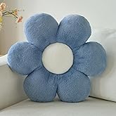 PLAYSKY Flower Pillow, Decorative Throw Pillows for Couch Bed, Cute Daisy Home Decor Flower Shaped Pillows for Bedroom Living Room (Grey Blue, 19.6 Inches)