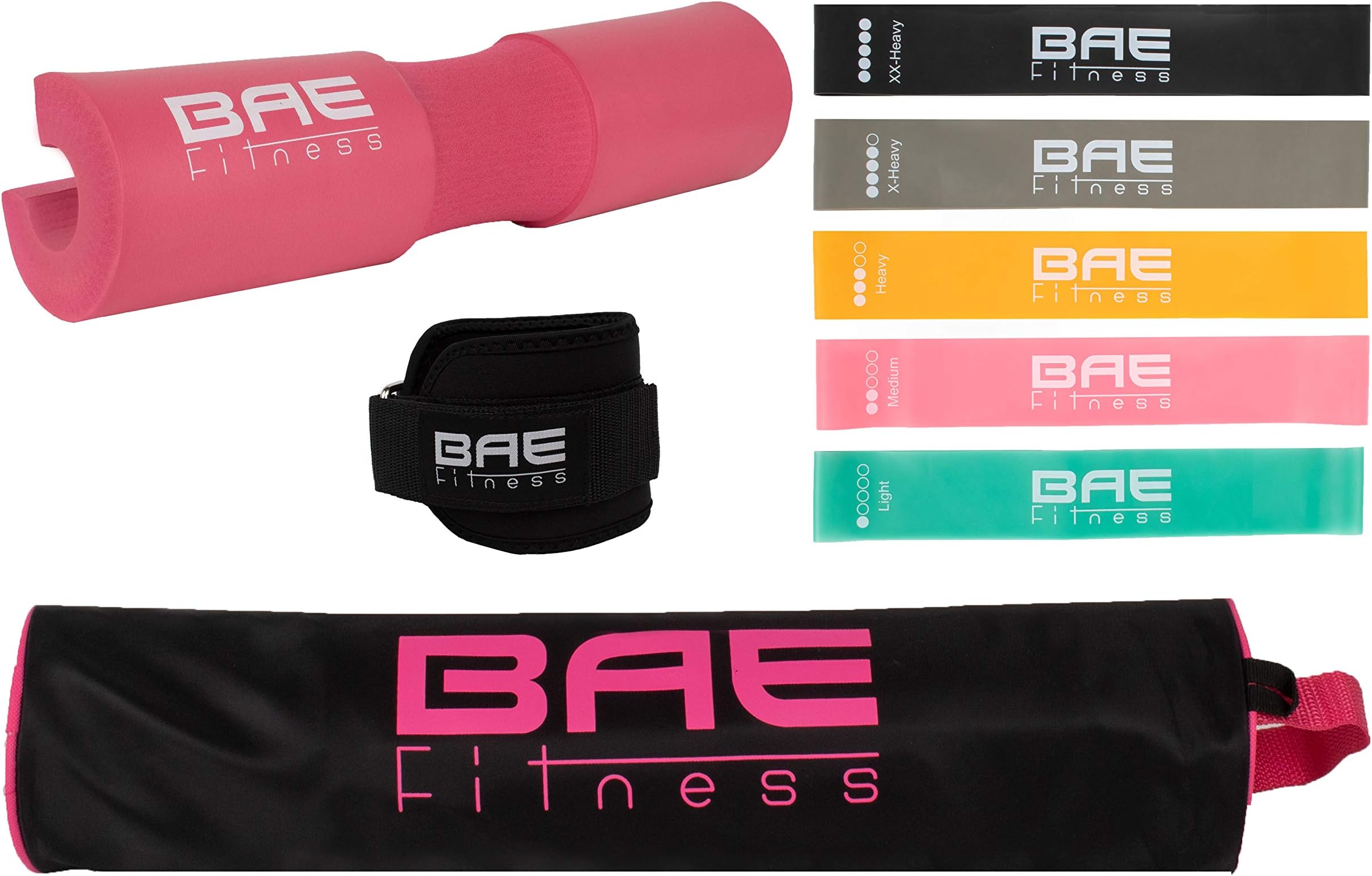BAE Bag Fitness Barbell Hip Thrust Squat Pad Resistance Bands Ankle Strap Set for Booty Building Workout
