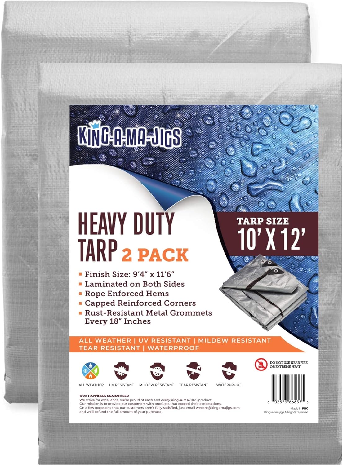 (2 Pack) 10x12 Heavy Duty Waterproof Tarp - Metal Grommets Every 18 Inches - Emergency Rain Shelter, Outdoor Cover and Camping Use - (10 Mil) (Silver and Brown) (10 Foot. x 12 Foot)