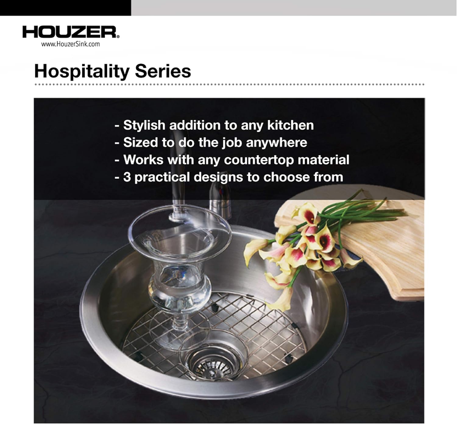 Houzer 1515-6BS-1 Hospitality Series Topmount Stainless Steel 2-Holes Bar/Prep Sink - Sink Strainers - 