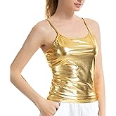 NewL Women's Shiny Metallic Camisole Wet Look Short Vest Spaghetti Straps Tank Top Party Club Dancewear Basic Strappy Cami