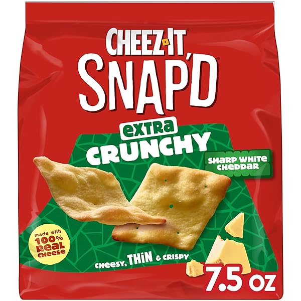 CHEEZ-IT SNAP’D CHEESE CRACKER CHIPS, THIN CRISPS, EXTRA CRUNCHY, SHARP WHITE CHEDDAR, 7.5OZ BAG (1 BAG)