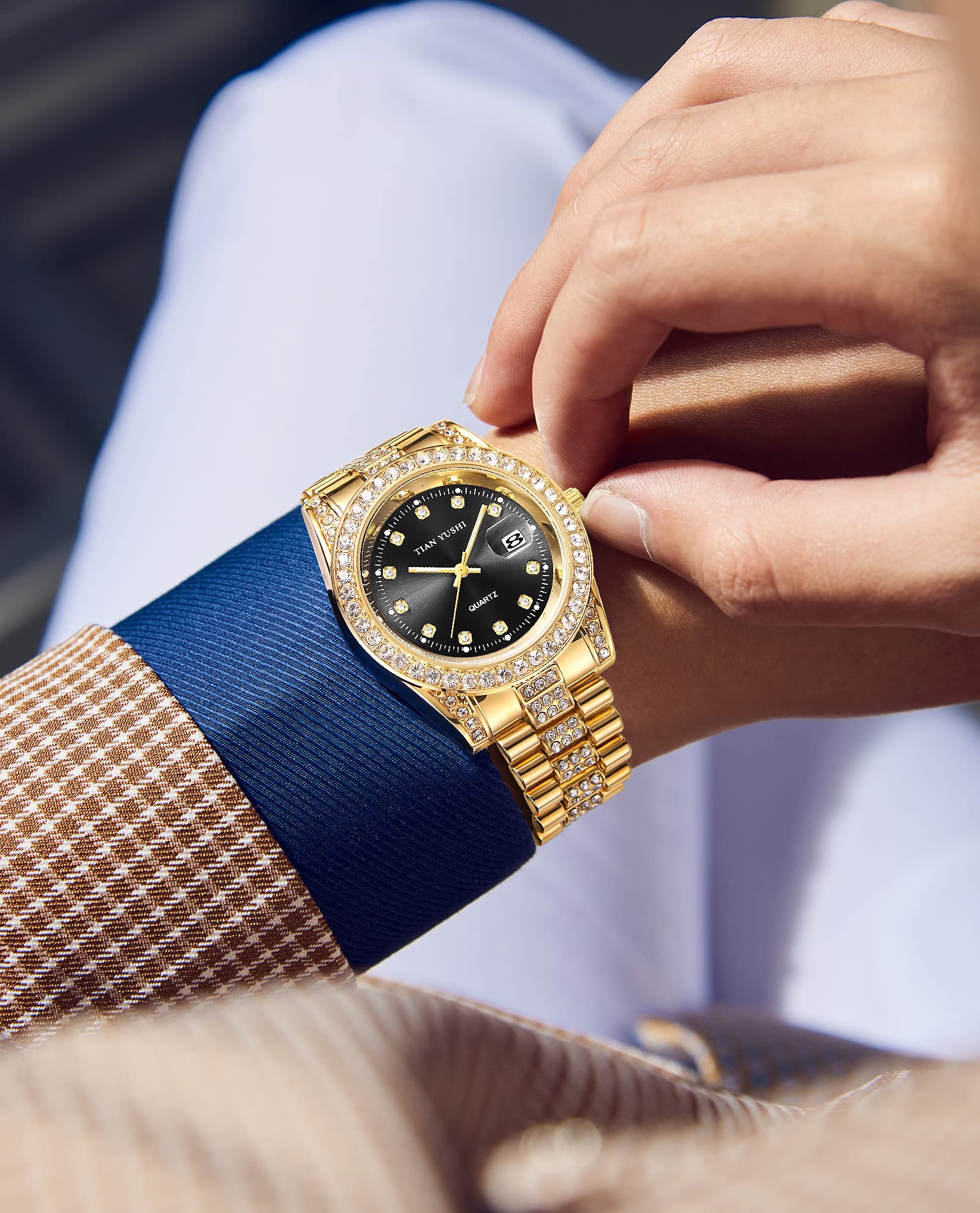 DROCUAMGOYA Men Women Diamond Watch Stainless Steel Quartz Analog Casual Dress Wristwatch Crystal Bezel Dial Couple Watch