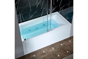 WOODBRIDGE 60" x 30" Alcove Acrylic Rectangular Whirlpool Heated Jetted Tub in White with Left Drain, Polished Chrome Finish, BS428-L-CH01