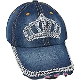 Popfizzy Womens Bling Cap, Rhinestone Baseball Cap, Bejeweled Distressed Denim Hat, Bling Gifts for Women