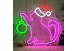 FAXFSIGN Christmas Cat Neon Sign Merry Christmas Led Neon Lights for Wall Decor Light Up Signs for Home Holiday Party Decorations Family Kids Gifts