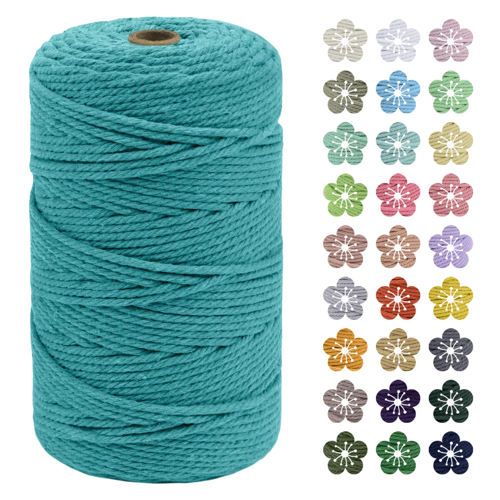 LEREATI Macrame Cord 3mm x 200m, Thick Macrame Rope Natural Cotton Rope Craft String, 4 Strand Twisted Cotton Cord Yarn for DIY Plant Hanger, Wall Hanging, Christmas Decoration (Peacock blue)