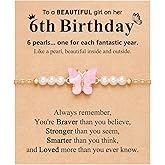 Kidbbi Happy 6 8 10 Year Old Birthday Gifts for Girls Cute Butterfly Pearl Bracelet for Daughter Niece Granddaughter