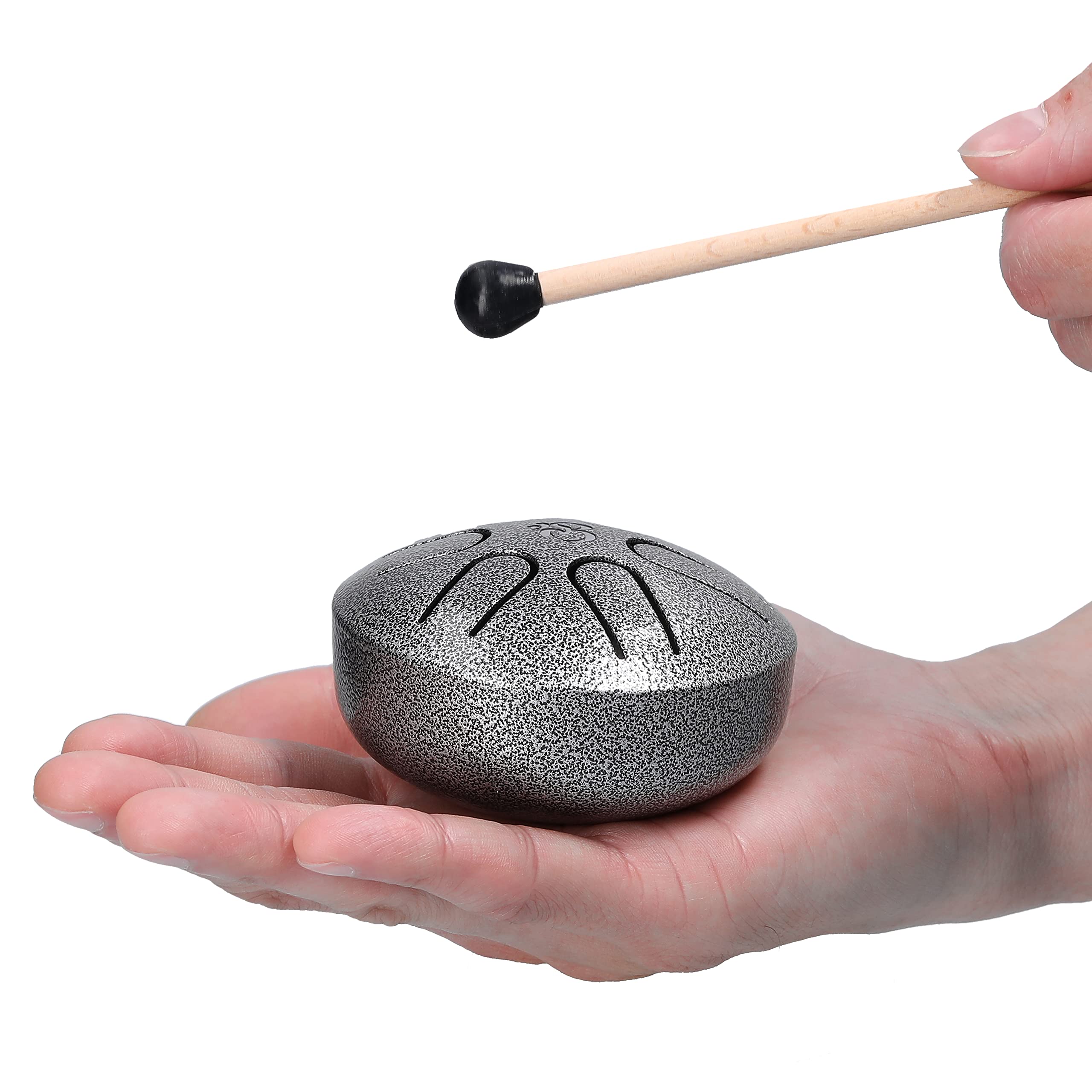 SHUAIGUO 3 inch 6-Tone Steel Tongue Drum Hand Pan Drums with Drumsticks Percussion Musical Instruments, Silver