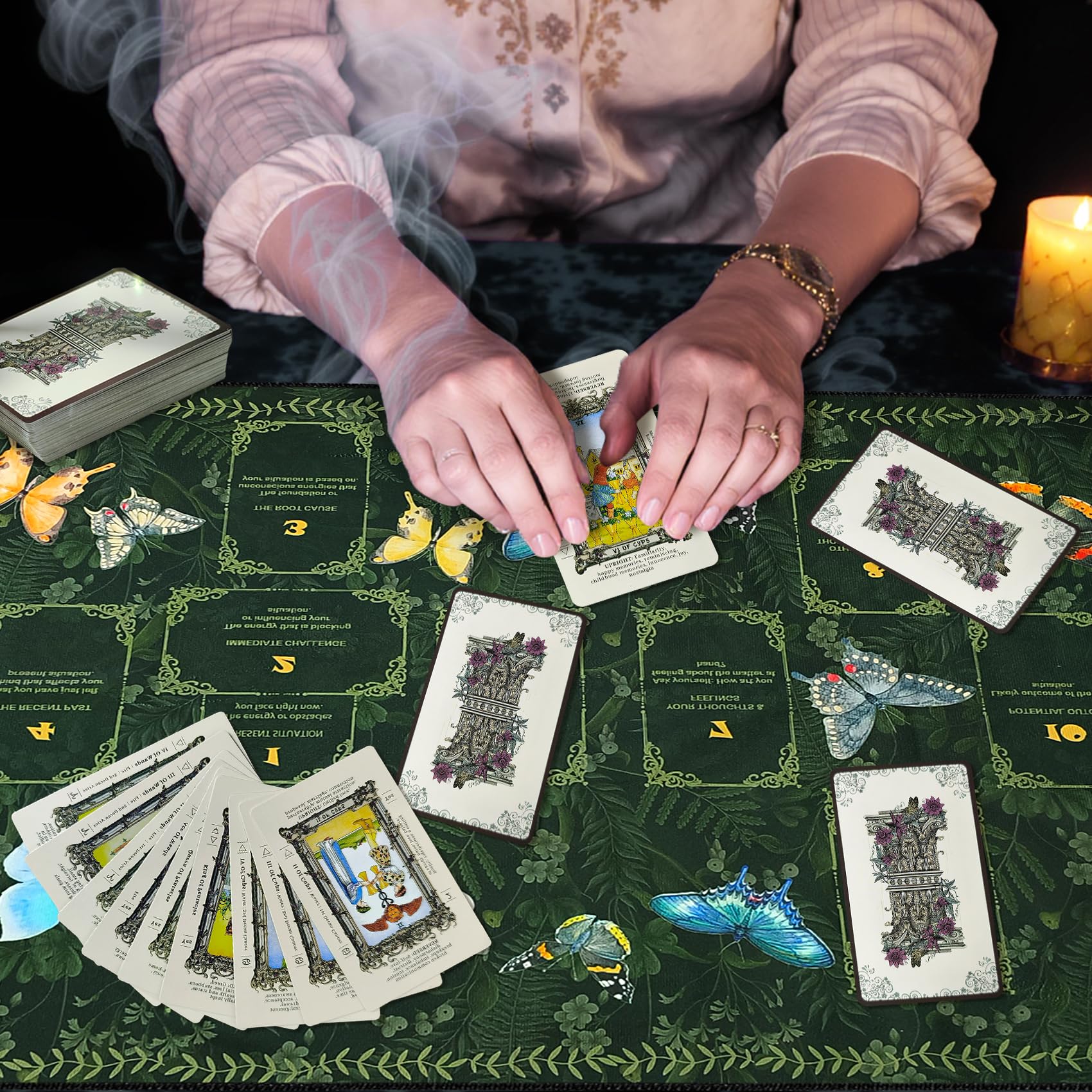 Knana Altar Cloth Butterfly Tarot Mat Velvet Tarot Cloth for Reading with Celtic Cross Pattern