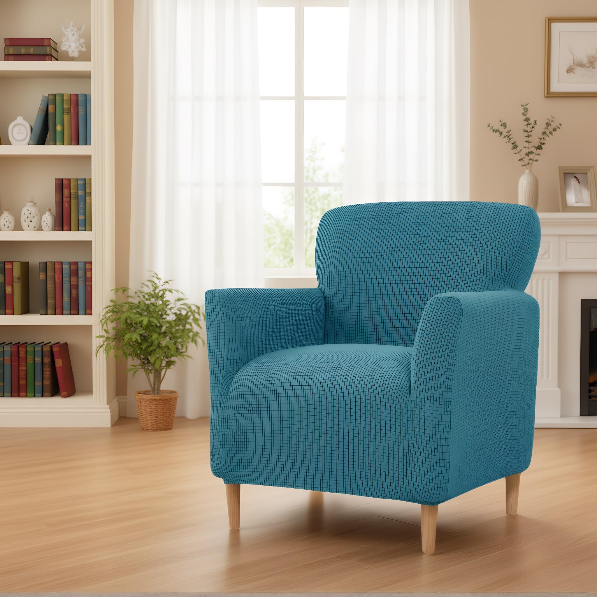 LiveGo Stretch Banquet Armchair Slipcover, Knit Chair Covers with Arms, Non-Slip Waterproof Chair Slipcover for Living Room, Office, Reception, and Pet-Friendly Furniture Protector (Turquoise Blue)