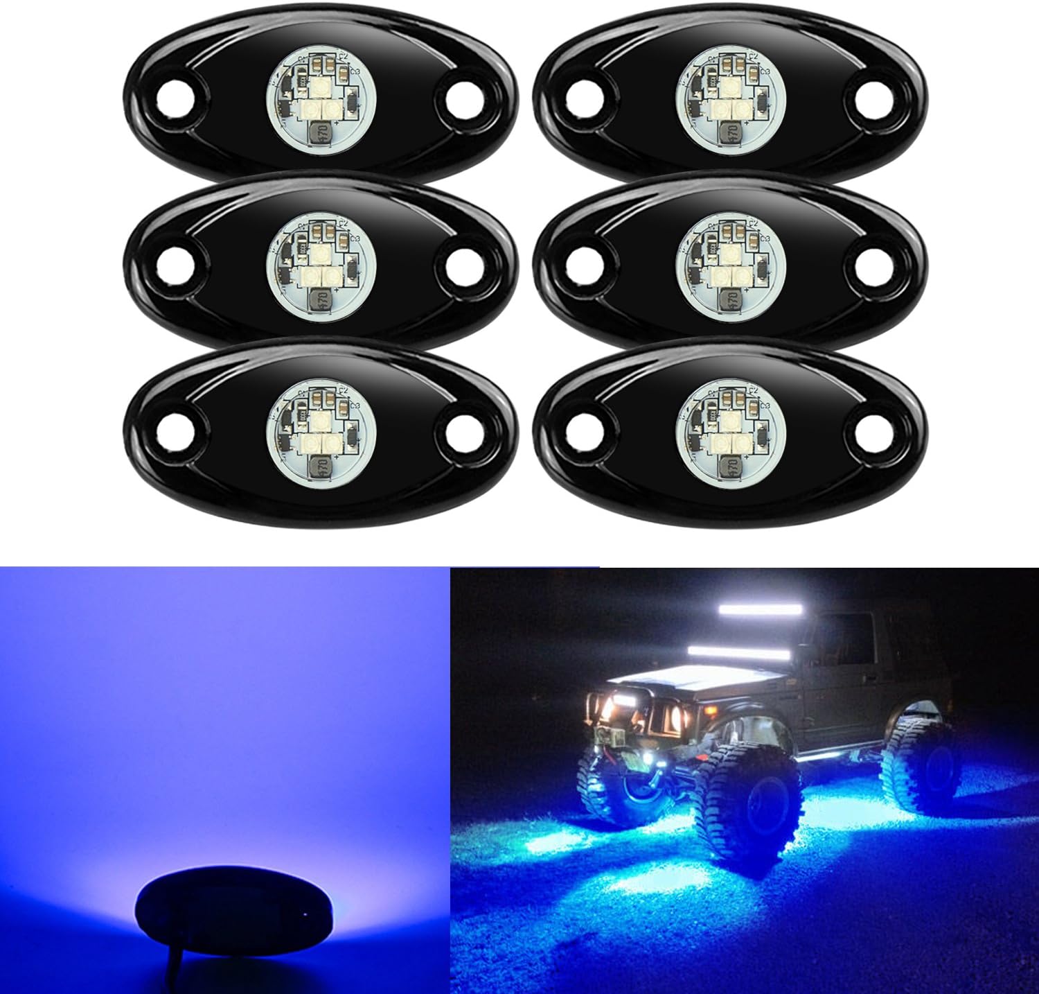 6 Pods LED Rock Lights, Ampper Waterproof LED Neon Underglow Light for Car Truck ATV UTV SUV Jeep Offroad Boat Underbody Glow Trail Rig Lamp (Blue): Automotive