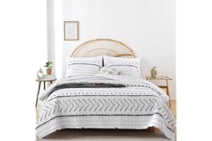 JANZAA Quilt Boho Bedding Set Queen Size – Lightweight Geometric Bedspread Coverlet, Soft Polyester Bedding Set for All Season, Machine Washable(Two Pillow Cases, White)
