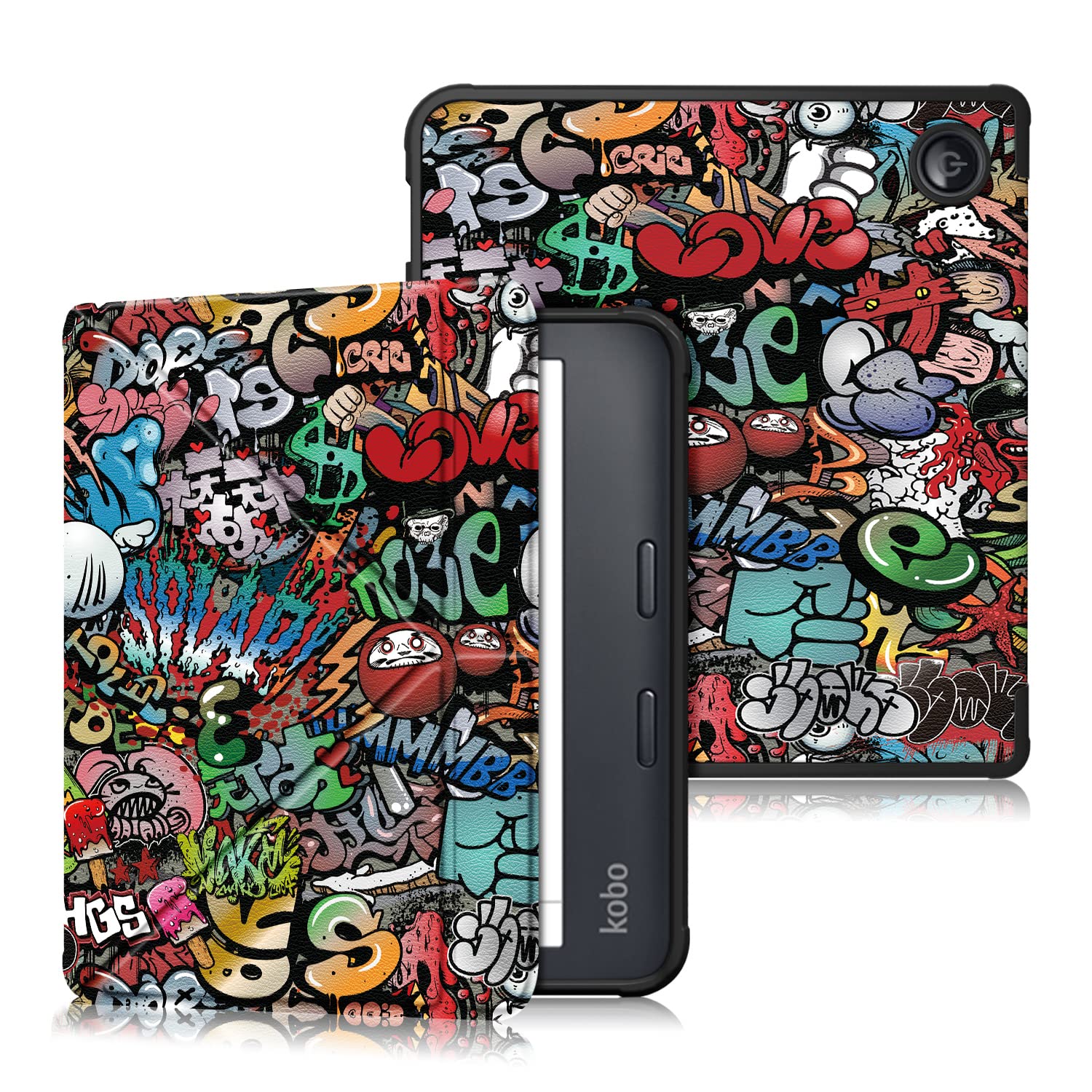 TOPCASE Compatible with Kobo Libra 2 Case - Magnetic Stand Sleep Cover fits Tolino Vision 6 Case,Graffiti