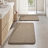HOMEIDEAS Dark Beige Bathroom Rugs Sets 2 Pieces Memory Foam Bath Mat | Absorbent Bath Mat Quick Dry, Non Slip Bathroom Rug Set, Low Pile for Bathtub and Shower, Machine Washable, 17x24"+20x32"