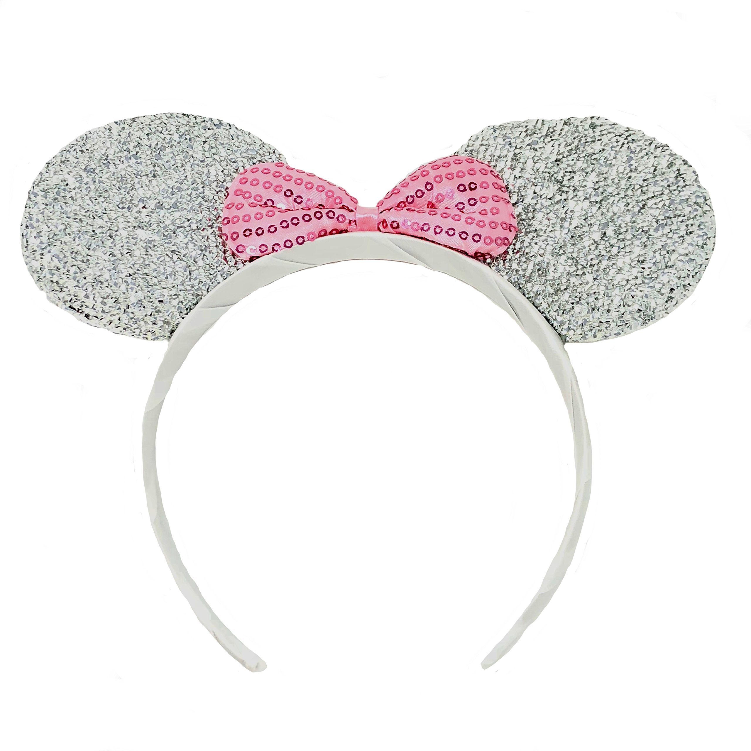 Sparkly Mouse Ears with Bow on Headband/Aliceband.Hair Accessory-Silver by Inca