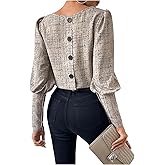 GORGLITTER Women's Button Back Work Blouse Office Leg of Mutton Long Sleeve Business Dressy Corporate Outfits 2025
