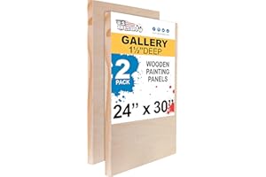 U.S. Art Supply Unfinished Cradled Wood Panels for Painting, 2 Pack of 24x30 inch - Gallery Birch Wooden Canvas Boards 1-1/2" Deep - Mixed-Media Craft, Acrylic, Oil, Encaustic, Paint Pouring