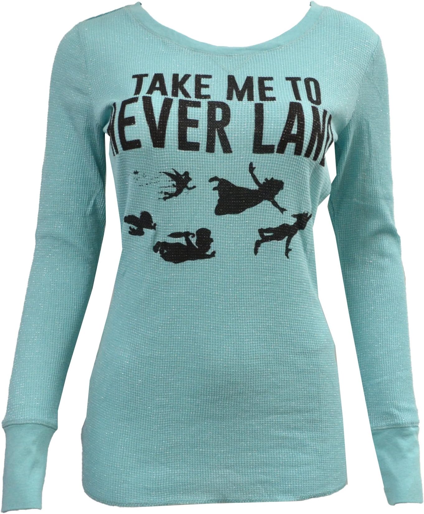 Disney Women's Juniors Take Me To Never Land Glitter Thermal Shirt