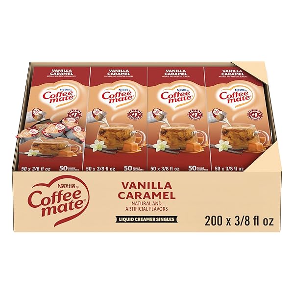 NESTLE COFFEE MATE COFFEE CREAMER, VANILLA CARAMEL, LIQUID CREAMER SINGLES, NON DAIRY, NO REFRIGERATION, 0.375 FL OZ TUBS (PACK OF 200)
