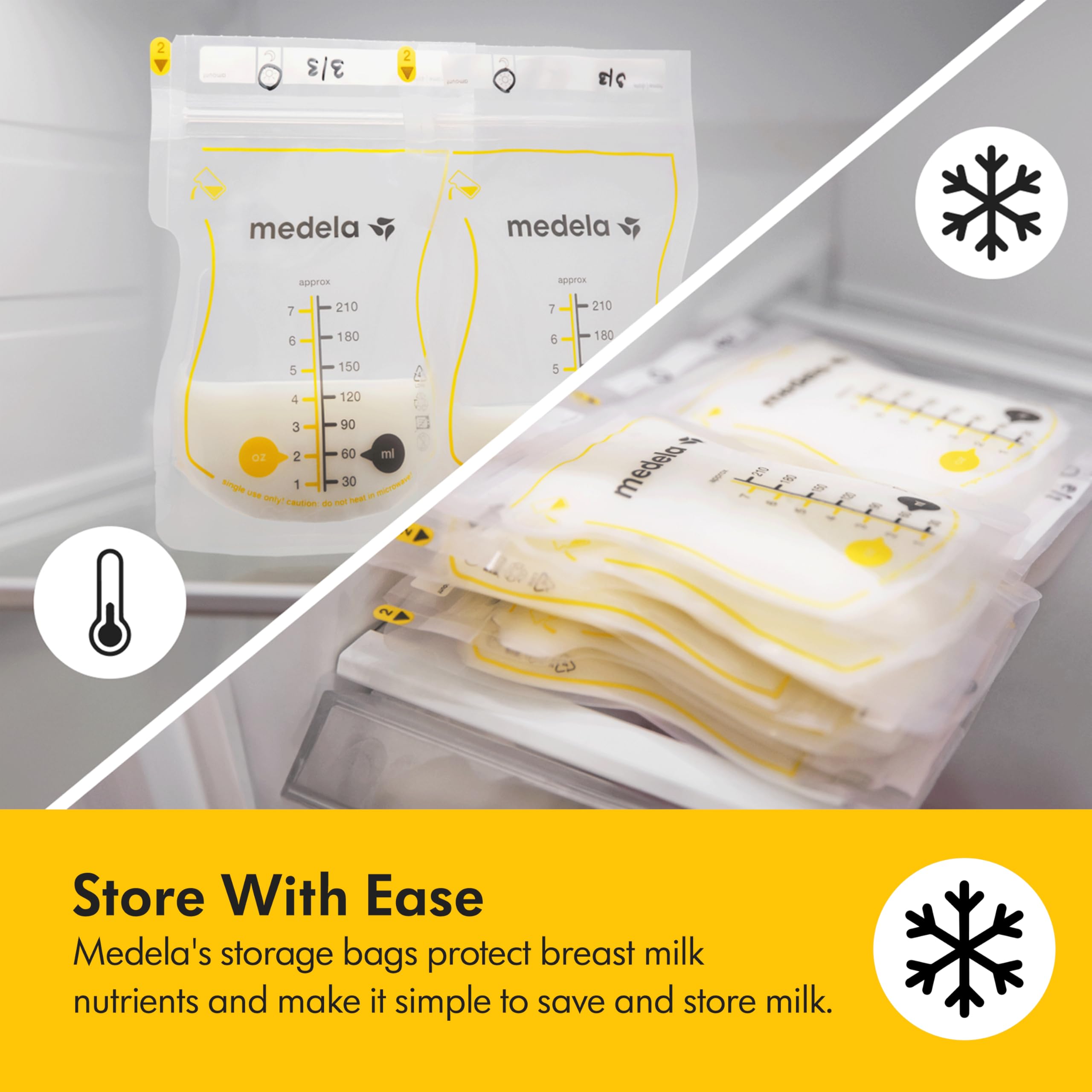 Medela Easy Pour Breastmilk Storage Bags 100 Count 7oz/210ml Disposable, Leakproof, Fast Freeze, Breast Milk Protection Recyclable & BPA Free