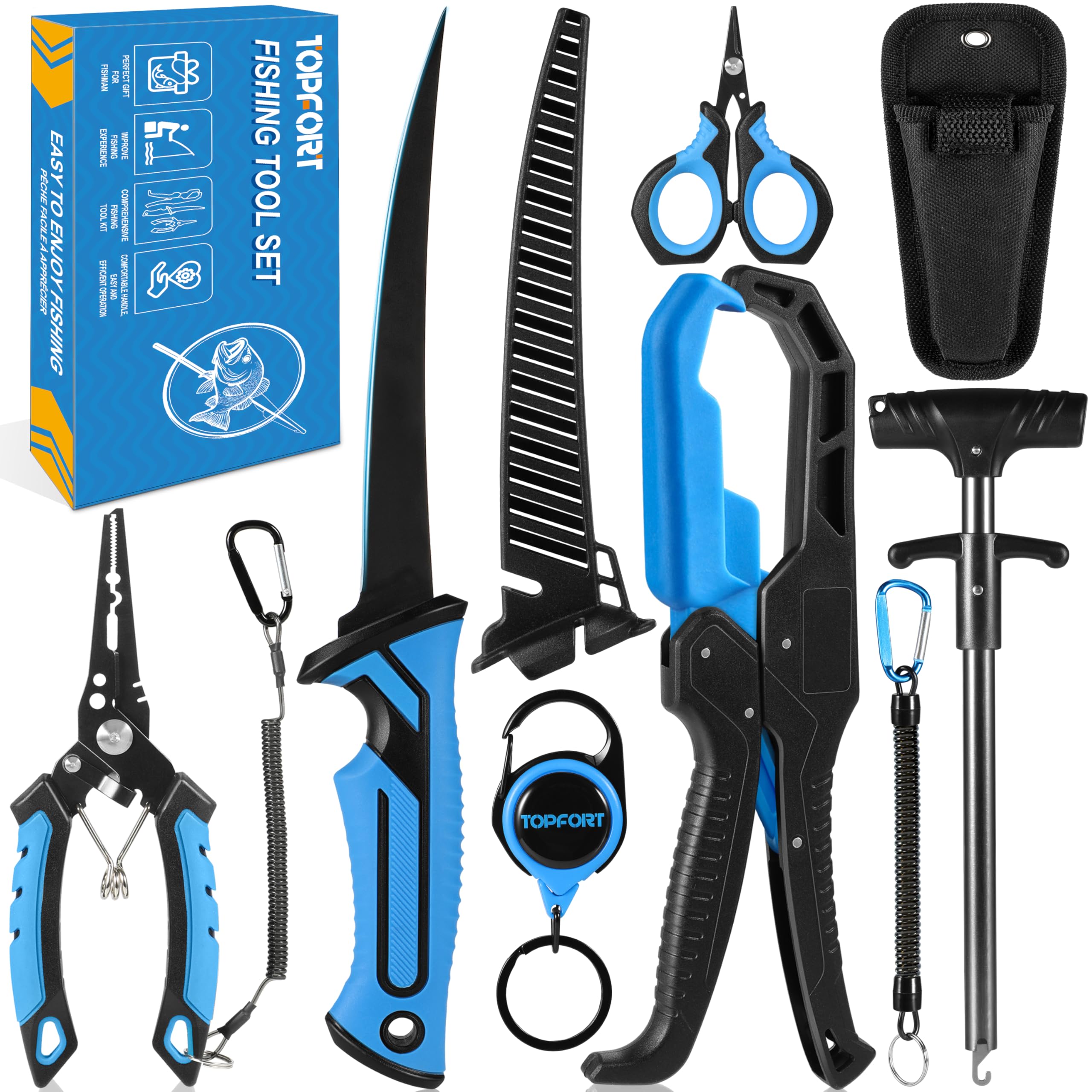 Photo 1 of TOPFORT Fishing Gear Tool Kit - 7PC Saltwater Fishing Pliers Accessories Set - Fishing Equipment with Fish Knife Scissors Hook Remover Tools Line Cutter and Fish Lip Gripper - Fishing Gifts for Men