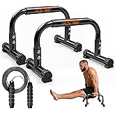 Premium 10" Heavy-Duty Steel Parallettes Push Up Bars Calisthenics Set | Non-slip extra thick foam handles for grip comfort. Ideal for pushups, handstands, L-sit, planche. Includes jump rope