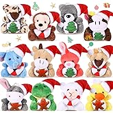 Blueweenly 12 Pcs Mini Christmas Stuffed Animal Plush Toys Plush Keychain with Santa Hat Tiny Xmas Doll Ornaments Christmas Tree Decor for Party Favors Classroom Prize Stocking Fillers