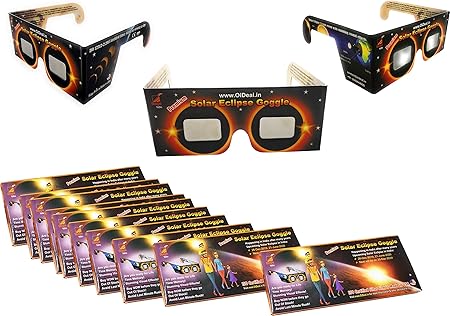 StepsToDo (with device) Premium Solar Eclipse Goggle. Sun Viewer Glasses with ISO Certfied Made in USA Films (Set of 10)