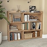 Cmishe Open Shelf Low Bookcase,Wooden 4-Tier Floor Standing Expandable 25-47 inch Wide Bookcase,with Side Panels Frame for Home and Office