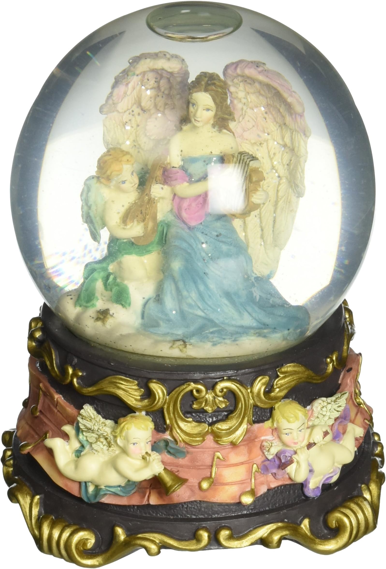 Cadona International, Inc Angel with Gold Harp 100MM Music Water Globe Plays Tune Wind Beneath My Wings