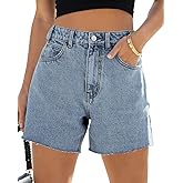 KKSONG Women's High Waisted Stretchy Jean Shorts 2025 Summer Straight Wide Leg Mom Denim Shorts Raw Hem Jean Jorts.