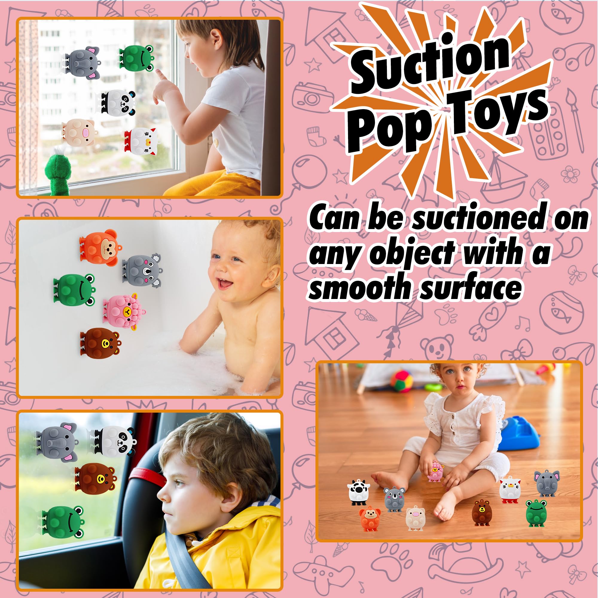ChildFun 12 PCS Party Favors for Kids,3D Animal Pop Toys,Goodie Bags Stuffers for Kids,Pinata Stuffers Carnival Prizes,Fidget Toys Bulk,Prize for Classroom,Suction Toys for Toddlers