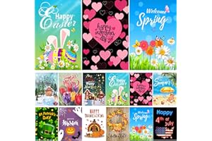 CDLong Seasonal Garden Flag Set of 12 Double Sided 12 x 18 Inch Yard Flag, Small garden flags for outside, Christmas Spring Seasonal Flag for Outdoor Holiday Decorations