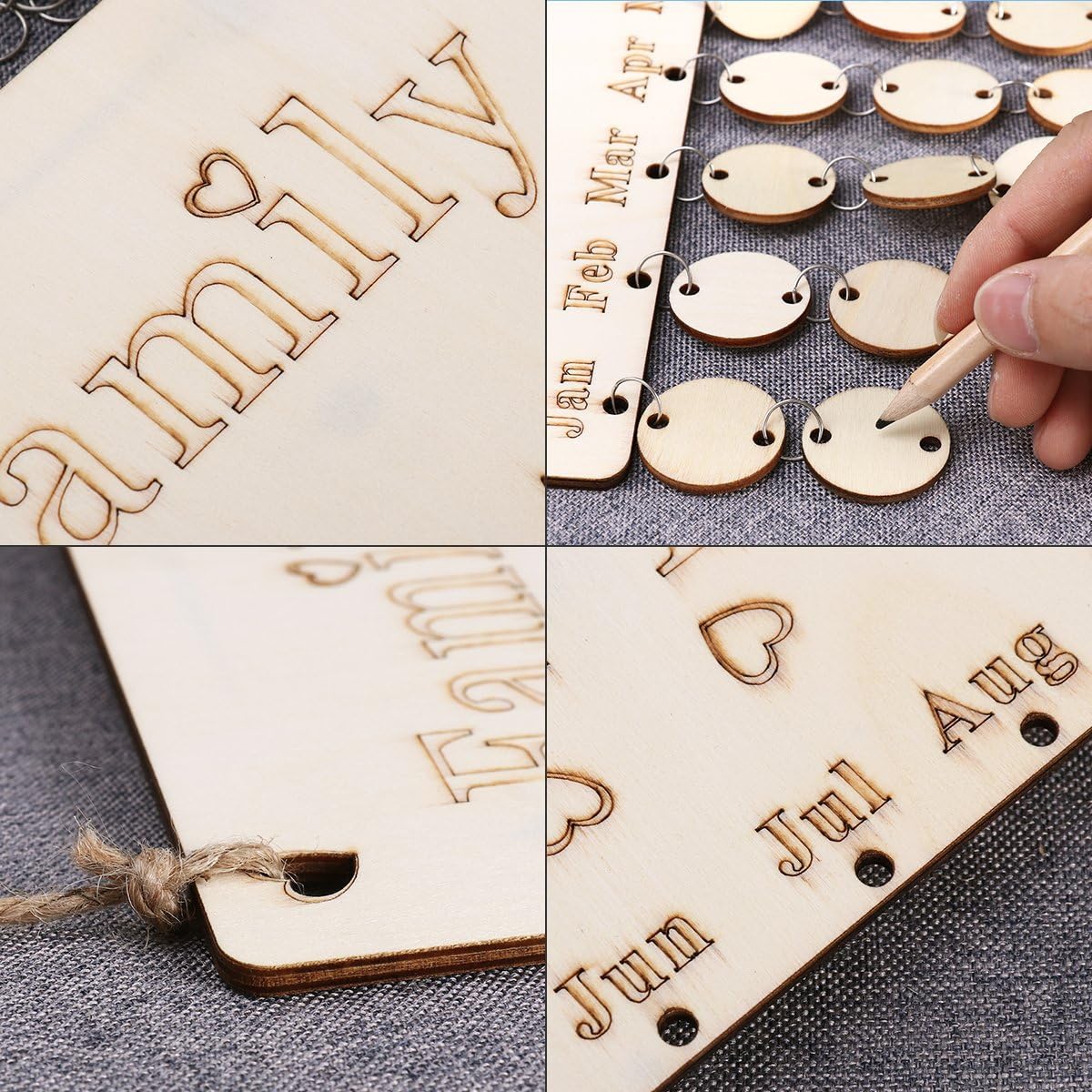 Wood Family Birthday Plaque Friends Reminder Calendar for Home Decoration, As shown, 40 12 0.5cm - Image 4