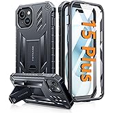 FNTCASE for iPhone 15 Plus Case: for iPhone 14 Plus Case Military Grade Rugged Cell Phone Cover with Kickstand | Shockproof TPU Protection Bumper Matte Textured Design 6.7 inch (Black)