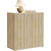 RUMBALUXY Fluted Buffet Cabinet Sideboard with Storage, Wooden Credenza with 2 Doors & Adjustable Shelf, Modern 15" Deep Acce